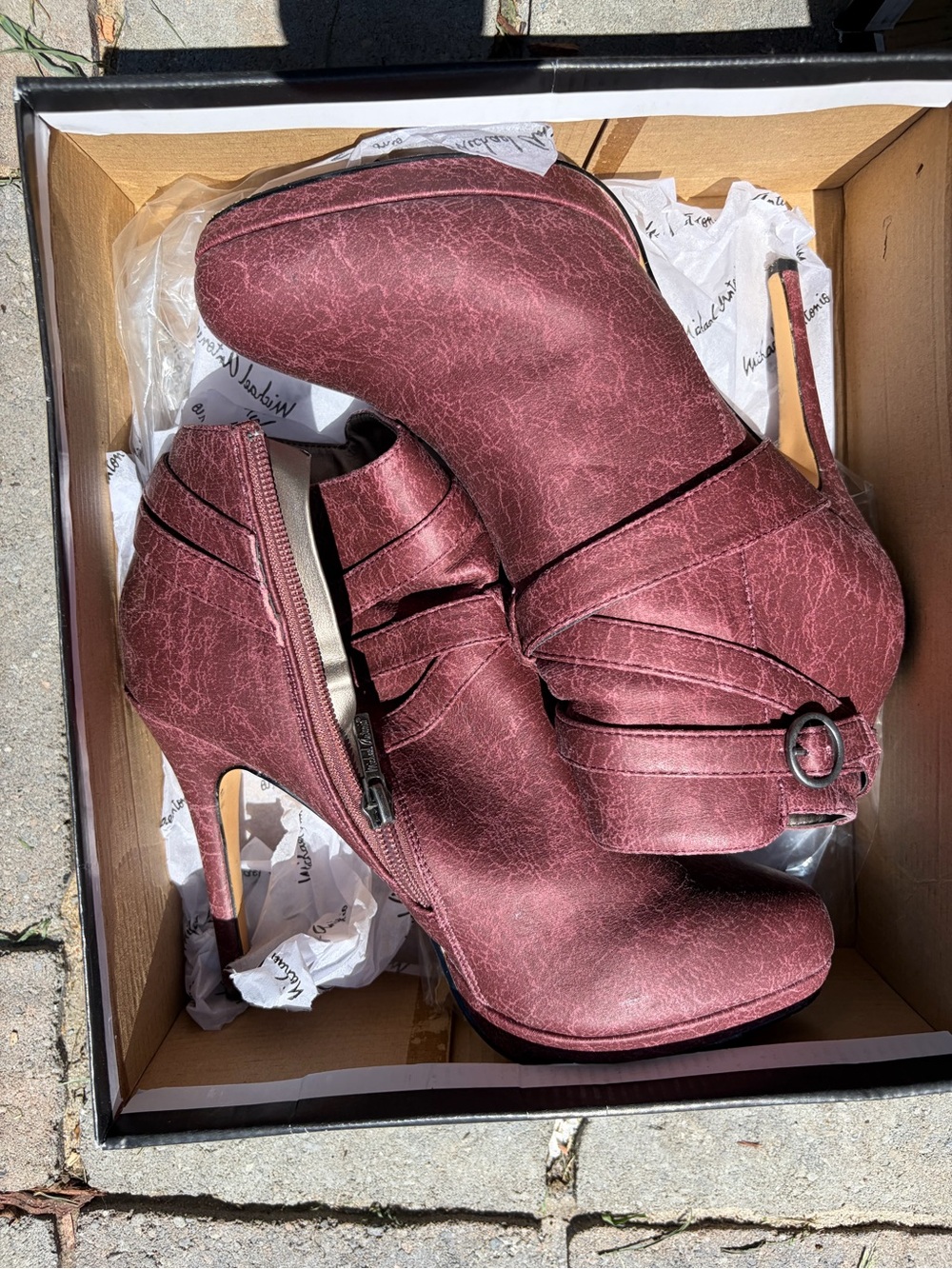 Michael Antonio Burgundy Platform Ankle Booties with Buckle Detail
